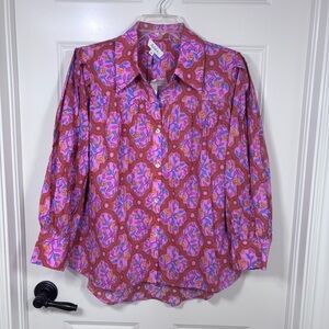 NWT Avara Trudy Pink Floral Button Up Long Sleeve Blouse Women’s M